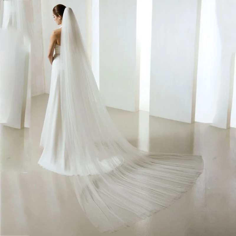 

White Ivory Veil Layer Wedding 2 Cut Edge Chapel Length Veil Bridal With Comb Velos De Novia