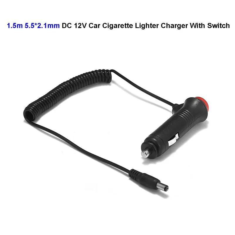 

12V DC 5.5 x 2.1mm Car Cigarette Lighter Power Adapter Plug Extension Cable With Switch For Battery Charger LED Strip Light