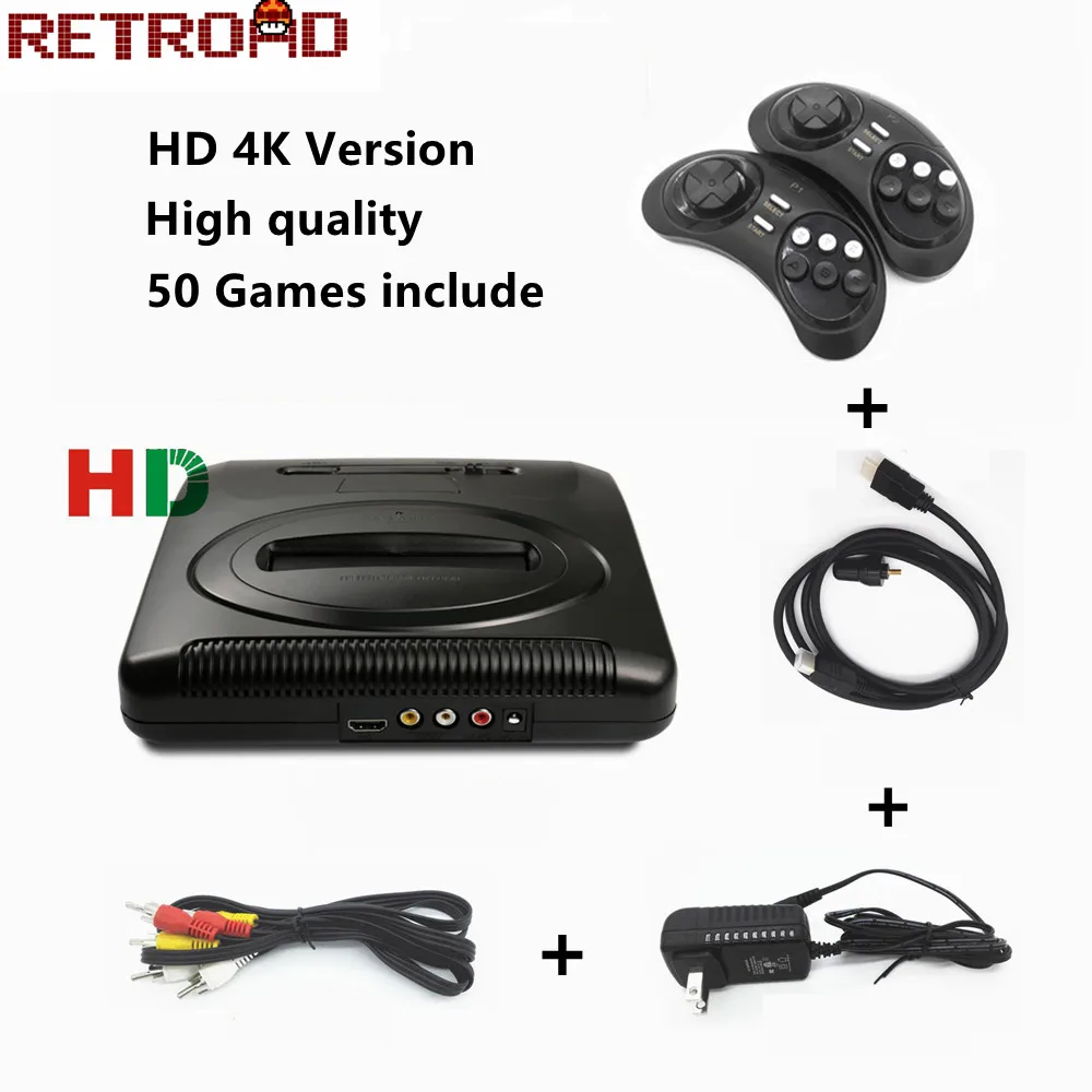 

HDMI 16 BIT SEGA MD 2 Video Game Console with US and JP Mode Switch for 4K LCD TV for wireless handles with 50 classic games