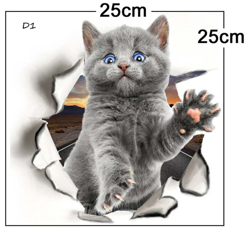 Divers Mignon Chaton Animal Dessin Animé Chat Autocollant Mural 3d Vif Bébé Enfant Chambre Salle De Bain Décors Peel Stick Autocollant De Toilette