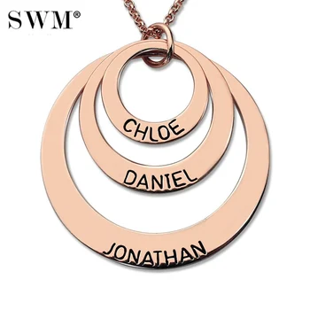 

Custom Name Necklaces Rose Gold Chain Layered Necklace with Three Kids Names Engraved Circles Pendant Jewelry Gift for Mom Colar