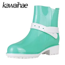 PVC Rubber Shoes Female Waterproof Rainboots Warm Women Rain Boots Kawaihae Brand Knight Riding Boots 405