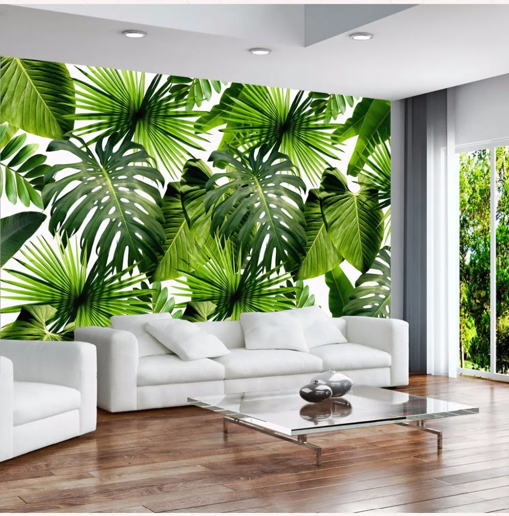 3D современные зеленые листья Настенные обои для стен 8D наклейки на стену для гостиной и обои настенная 3d простая настенная роспись
