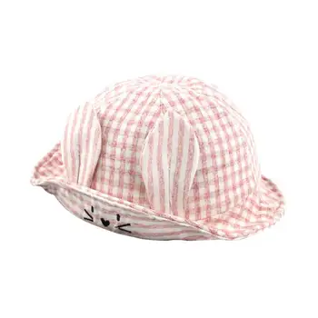 

1pc Baby Hat Plaid Pink Wide Brim Baby Sun Hat Cotton Kids Hats Cartoon Print Hat Boys Girls Travel Cap Autumn Cap Warm