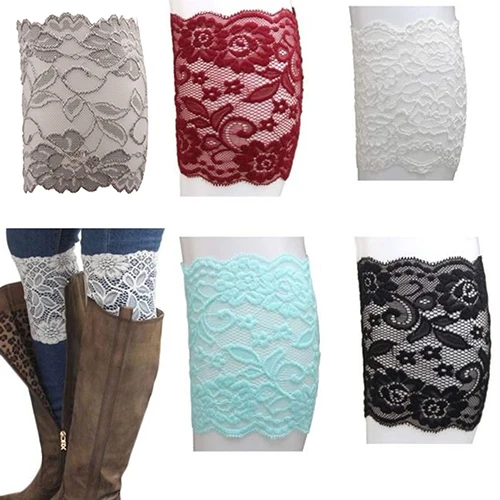 

Women Stretch Lace Hem Boot Cuffs Flower Leg Warmer Lace Trim Toppers Socks