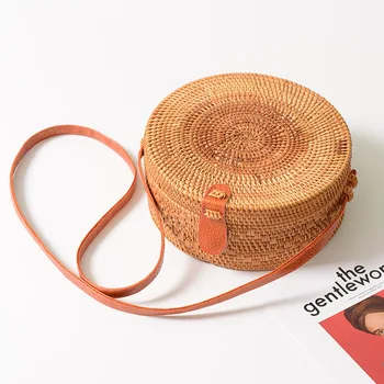 

Multi-purpose Makeup Rattan Bag Crossbody Women Strap Toto Organizer Round Boho With Bags Genuine Adjustable Storage