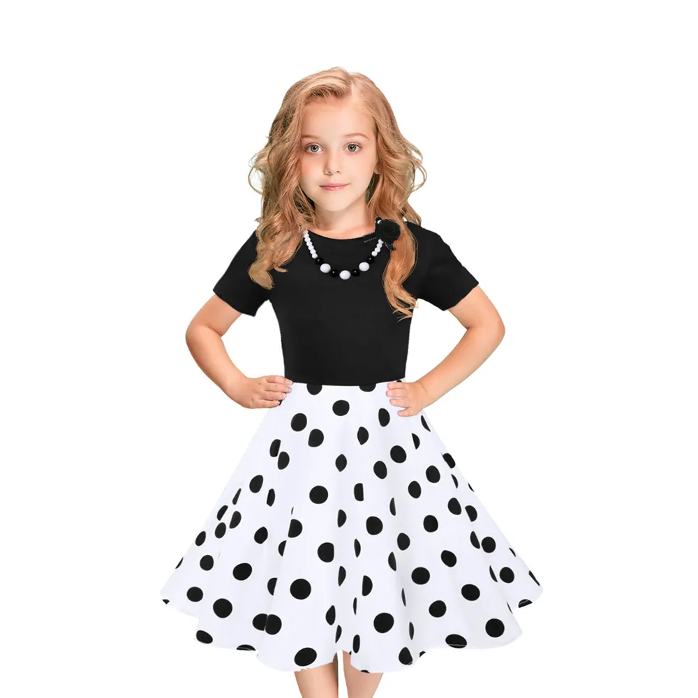 Модное хлопковое платье в европейском и американском стиле для девочек летнее праздничное платье принцессы для девочек плиссированные детские платья в горошек для девочек, От 5 до 12 лет