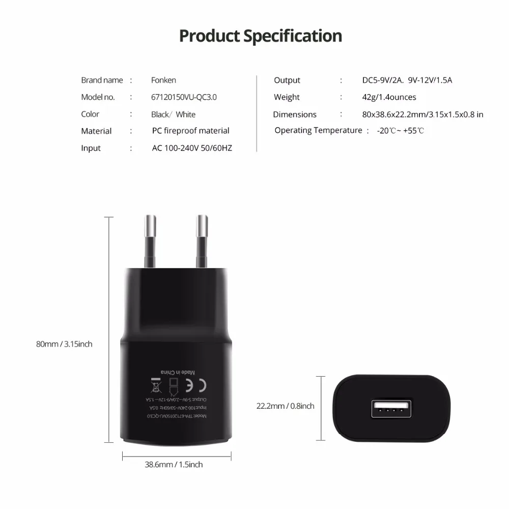 Fonken USB Зарядное устройство Quick Charge 3.0 fast Зарядное устройство qc3.0 qc2.0 18 Вт стены USB адаптер для Запасные Аккумуляторы для телефонов Портативный мобильного телефона зарядное устройство