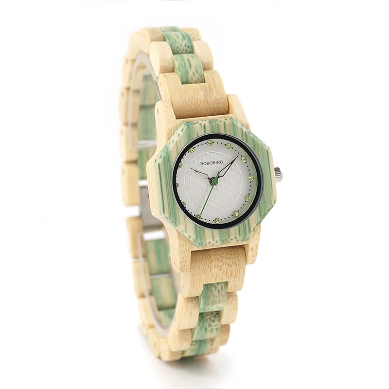 BOBO BIRD O10 Bamboo Women Watches Crystal Dial Ladies Quartz Dress Watch in Wooden Box