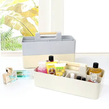 

Stackable Multi-grid Classification Plastic Storage Box Creative Home Wooden Handle Design Multi-function Item Storage Container