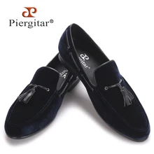 Темно-синяя кожаная мужская обувь ручной работы с кисточками Мужская обувь для вечеринки и свадьбы мужские бархатные лоферы на плоской подошве для банкета, размеры США 4-17