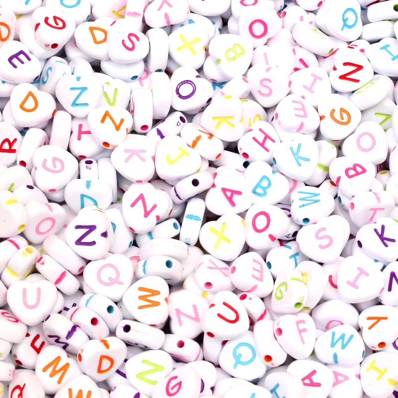 

100Pcs Mixed Heart Letter Acrylic Bead For Jewelry Marking Loose Spacer Bead Bracelet Necklace Charm Jewelry Finding 12x11mm