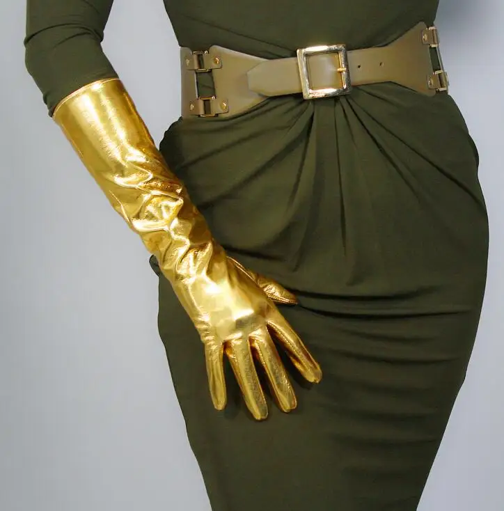 Женские золотые длинные перчатки из искусственной кожи, женские ультра длинные модные длинные кожаные вечерние платья, Золотая перчатка 70 см R975 - Цвет: gold 40cm