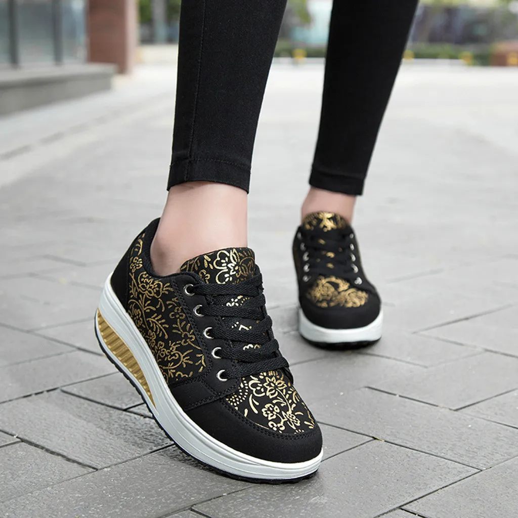 

Women's Fashion Casual Lace Up Breathable Sport Running Platform Sneakers Shoes