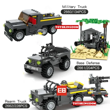 

Modern military scenes ww2 vehicle building block Pickup rearm truck jeep base defense bricks model army figures toys for boys