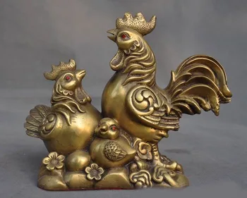 

christmas old China Feng Shui brass auspicious Zodiac year three Chickens statue new Year