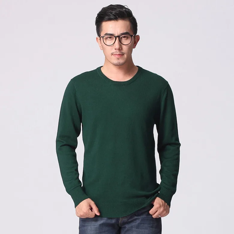 JVEII осень зима теплый кашемировый мужской свитер с круглым вырезом брендовый мужской свитер облегающий свитер мужской - Цвет: Зеленый