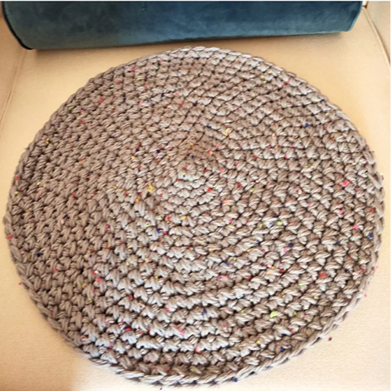 

Kids Cartoon Round Carpet Autumn And Winter Handmade Wool Cushion Weaving Art Window Cushion Area Rug Soft Carpets Bedroom
