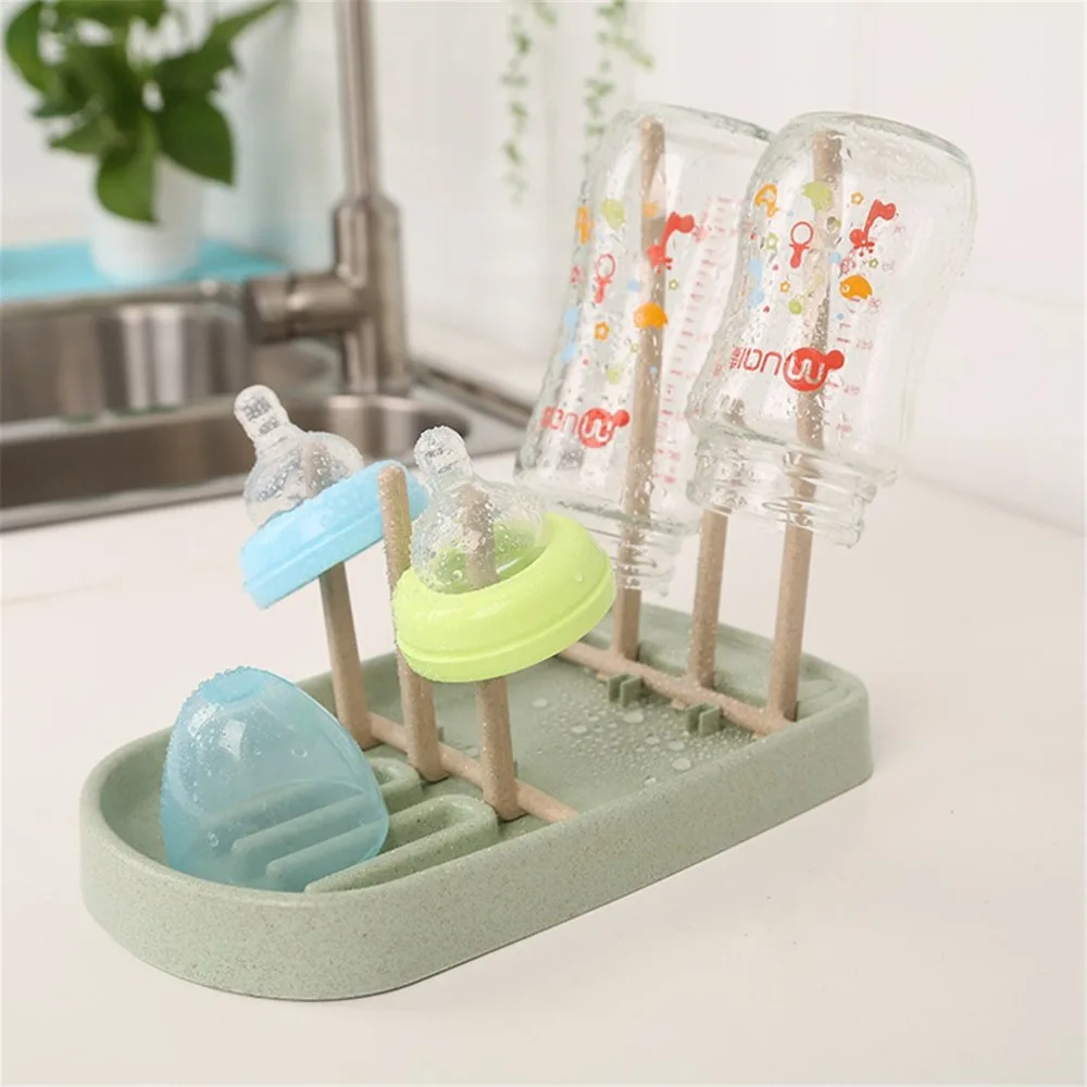 Wheat Straw Bottle Dry Rack Baby Bottle Drain Drying Racks Blue Pink
