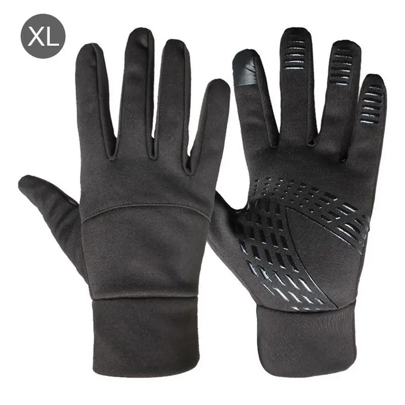 Перчатки для бега, зимние Нескользящие, для верховой езды, теплые, морозостойкие, эластичный велосипедный, плюшевые перчатки для спорта на открытом воздухе для мужчин и женщин - Цвет: SRORT Black XL