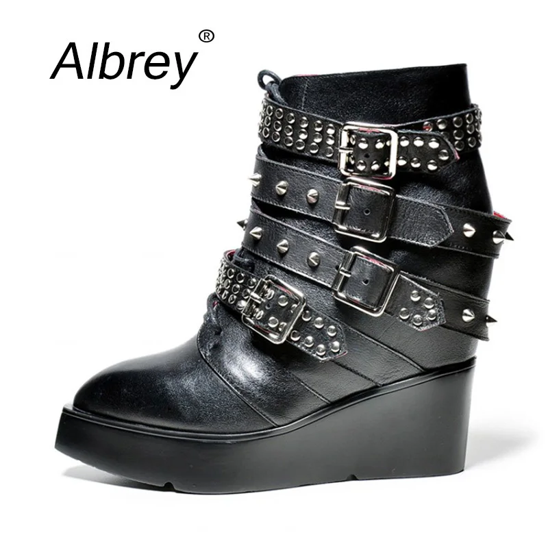 wedge heel motorcycle boots