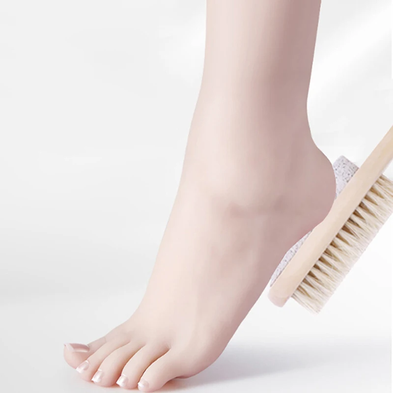 1PCS 2-in-1 Wood Foot Massage Brush Feet Exfoliating Remover Scrubber Tool Long Handle Bath Massage Brushes New