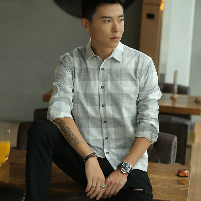 Autumn Winter Men Shirt New Cotton Color Spinning Lattice
