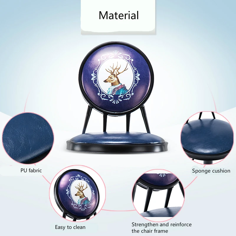 European Style Iron Bar Chair Lifted Rotated Retro Printing High Stool with Backrest Multi-purpose PU Seat Front Desk Chair European Style Iron Bar Chair Lifted Rotated Retro Printing High Stool with Backrest Multi-purpose PU Seat Front Desk Chair