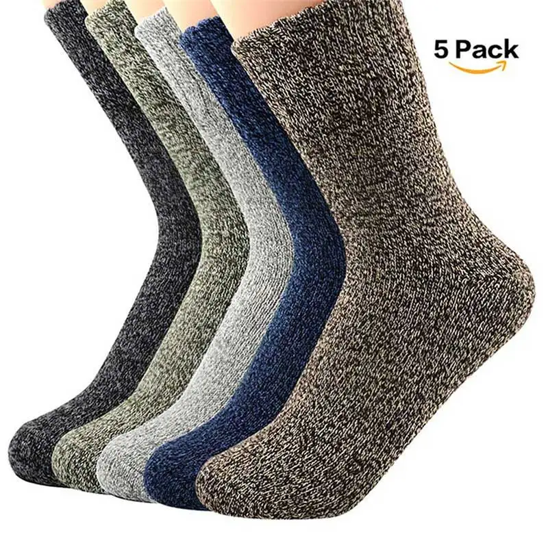 5 Pairs Casual Mens Soft Thick Warm Socks Rabbit Wool Blends Warm Winter Socks Wool Retro Style Colorful Mans Socks Breathable