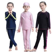 Полный охват Swimwear mAh Купальники 3 шт ислам ic топы с длинными рукавами+ брюки Повседневная Спортивная одежда Детские Ислам Арабский Рамадан мусульманский купальный костюм