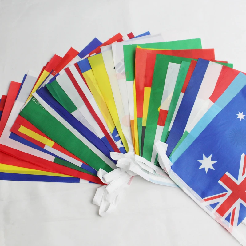 

Football WORD CUP string flags include 32 teams 100% polyester screen printing decoration