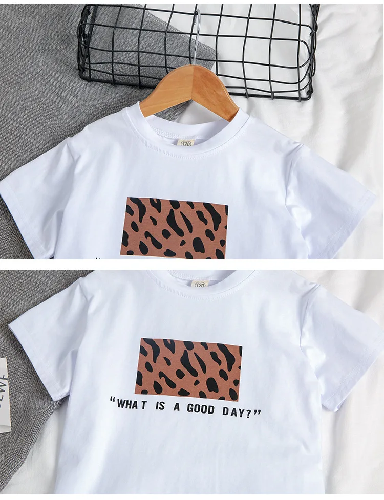 Fashion Children Clothing Set For Girls Clothes 2019 Summer Letter Tshirts Tops Leopard Chiffon Skirt 2Pcs Casual Kids Suit 3-9Y (18)