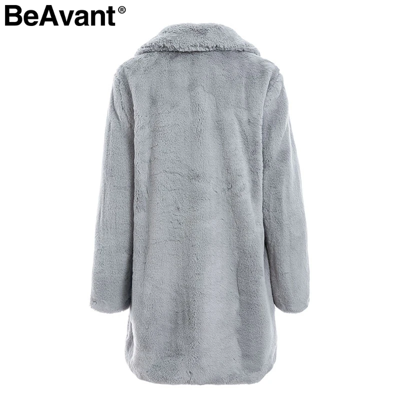 BeAvant Elegant long faux fur coat Women 2018 Autumn winter warm soft pink fur coat Female casual luxury plush coat outwear