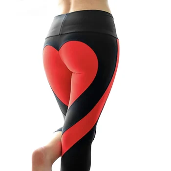 

CHRLEISURE S-L Heart Shape Leggings Women New Red Black Color Patchwork Print Leggins Big Size High Elasticity Fitness Leggings