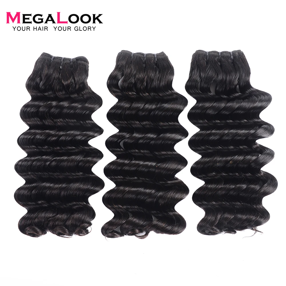 Megalook 3 шт./лот глубокая волна Связки Бразильский двойной рисованной Девы пучки волос необработанный парик 100% натуральные волосы химическое