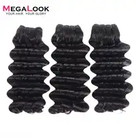 Megalook 3 ชิ้น/ล็อต Deep Wave บราซิล Double Drawn Virgin Hair รวมกลุ่มสาน 100% Human Hair Extension