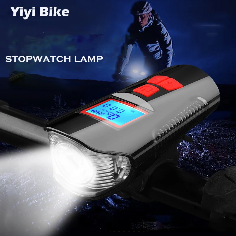 

Bike Light LED Waterproof Lamp USB Charger Bicycle Front Flash Light Bicycle Speed Counter LCD Display Large Lithium Battery