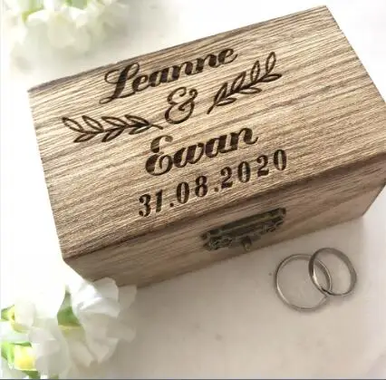 Ретро Персонализированная Коробка для свадебных колец с гравировкой для жениха и невесты, фамилия и дата, коробка для колец, свадебный подарочный держатель, деревянная коробка - Цвет: Retro wood