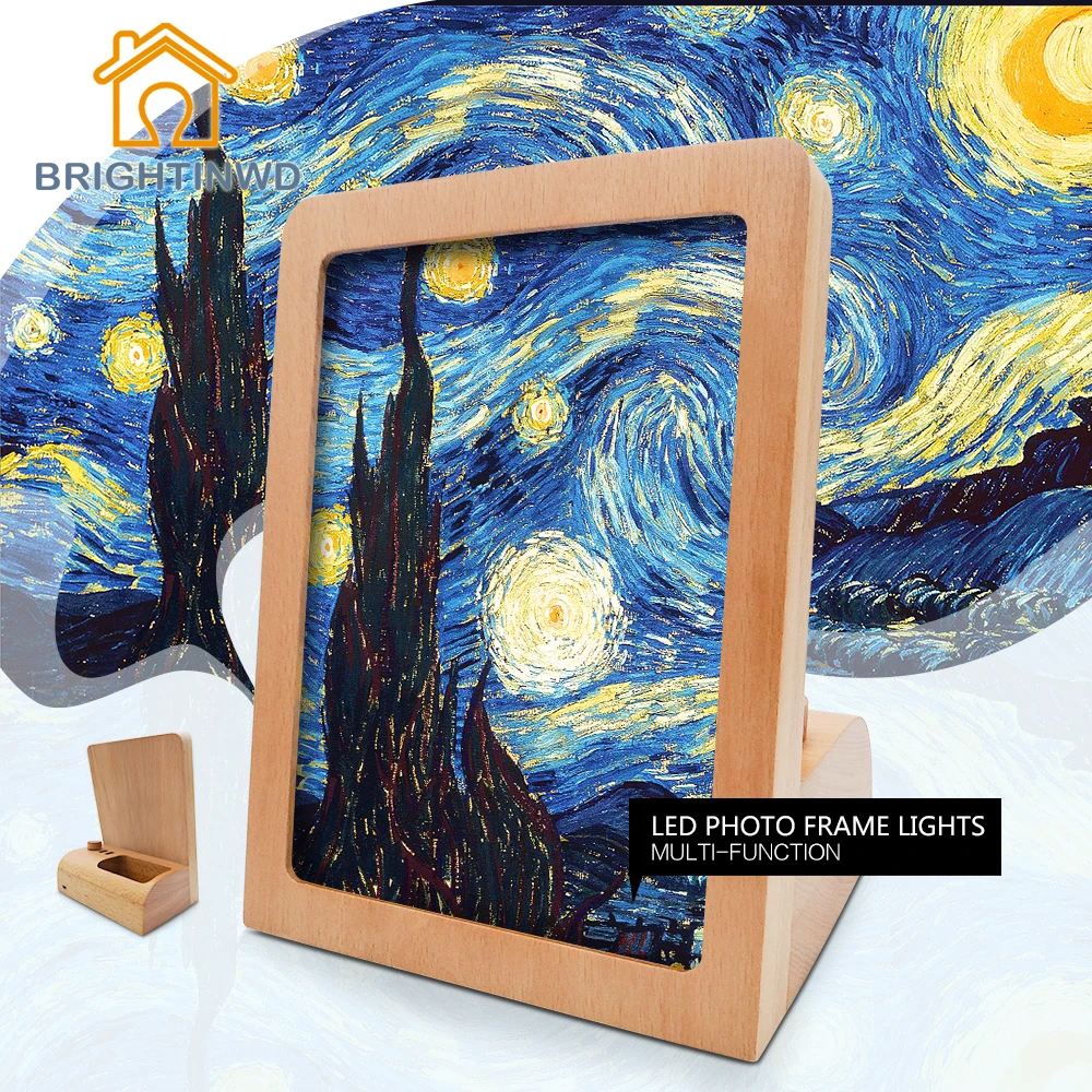 

Adjustable Rechargeable Frame LED Desk Lamp for Office with Dimmable Knob Switch Storage Art Beech Frame Lamp BRIGHTINWD
