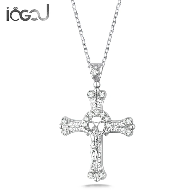 

IOGOU Jesus Cross Pendant Trendy 925 Sterling Silver Men Women Party Cubic Zirconia Christ Charm Pendants Hip Hop Jewelry Gift