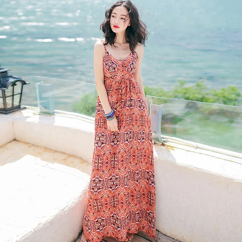 

Summer new women's wear long skirt slim dress Bohemia beach