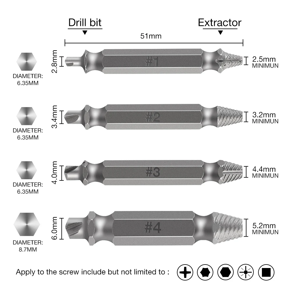 4 шт./компл. сверла поврежденный Винт экстрактор двойной боковой сверла вывести болт разделенный винт для удаления ручных инструментов