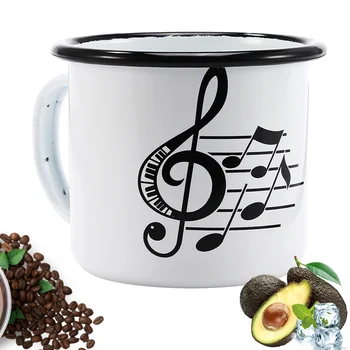 

350-400ML Simple Style Special Enamel Milk Mug, Note Pattern Design, Home Office cup