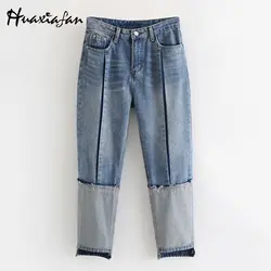Huaxiafan Винтаж джинсы из денима в стиле пэчворк Для женщин джинсы Хлопковые Штаны полной длины Для женщин плавки Модные осенние брюки 2018