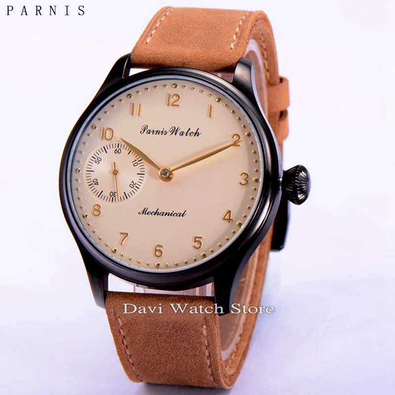 

Parnis 44mm pvd case Big yellow Dial Mechanical 6497 Seagull st36 Women Watch