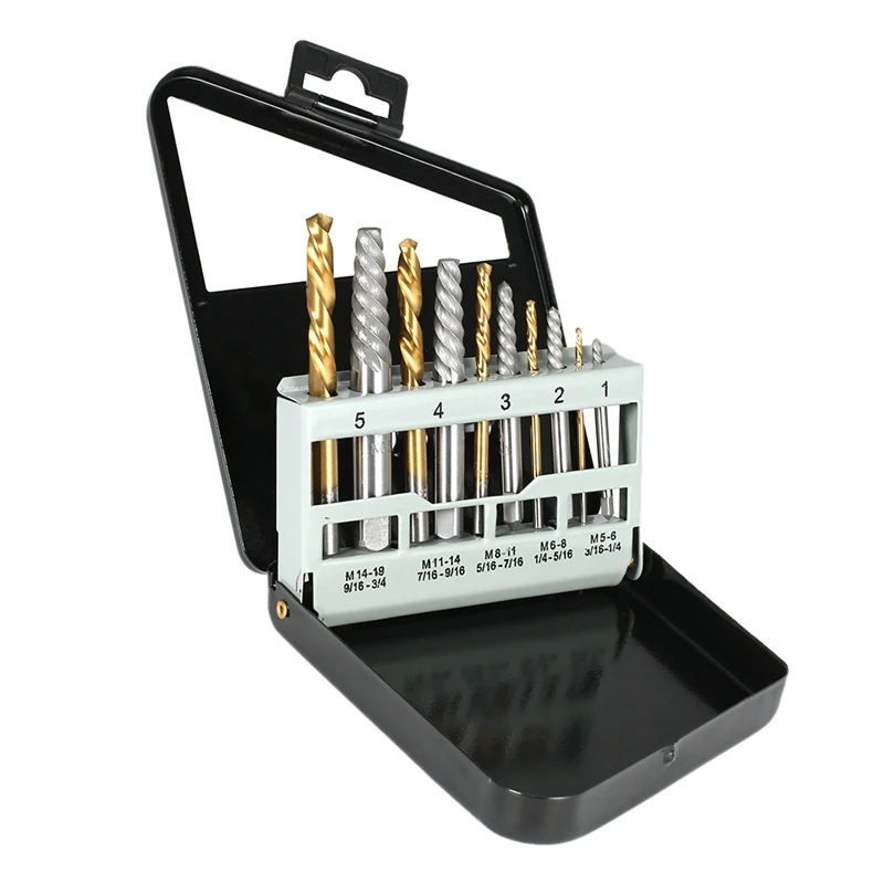 

10Pcs Cobalt Left Hand Drill Bit Set + Broken Bolt Damaged Screw Extractor Set