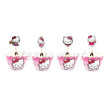 

Children's Birthday Party Dessert Cupcakes Decorations KT Cat HelloKitty Side Card Baking Decoration.