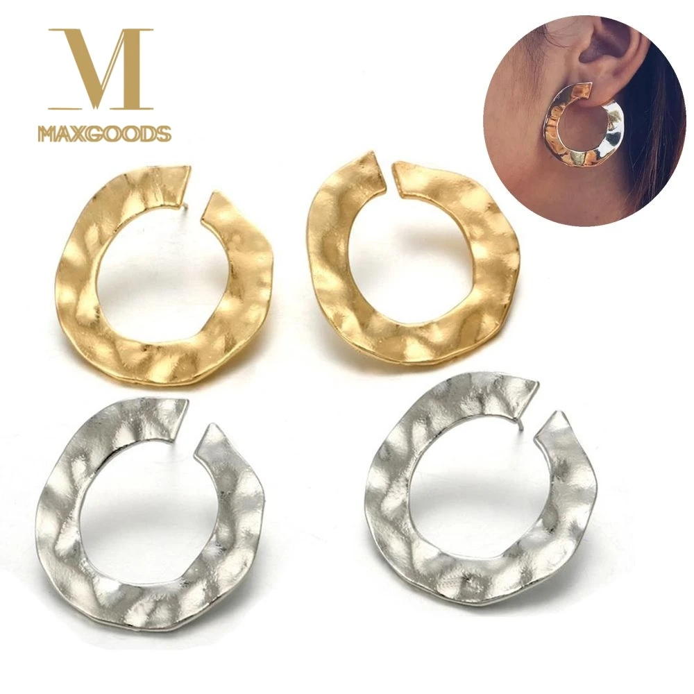 Buy 1 Pair Gold Silver Color Ruffle Wave Big Stud