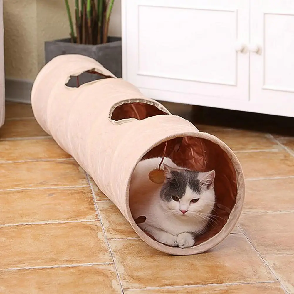 

120cm Funny Hide Plush Tunnel Cat Play Toy With Ball Plush Folding Tunnel For Pets Dog Cats Training Toys