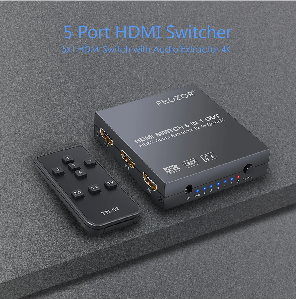 Коммутатор Prozor 4K 5x1 3x1 HDMI с функцией PIP 3D 1080P коммутатор с аудио экстрактором оптический Toslink SPDIF(5x1 без PIP